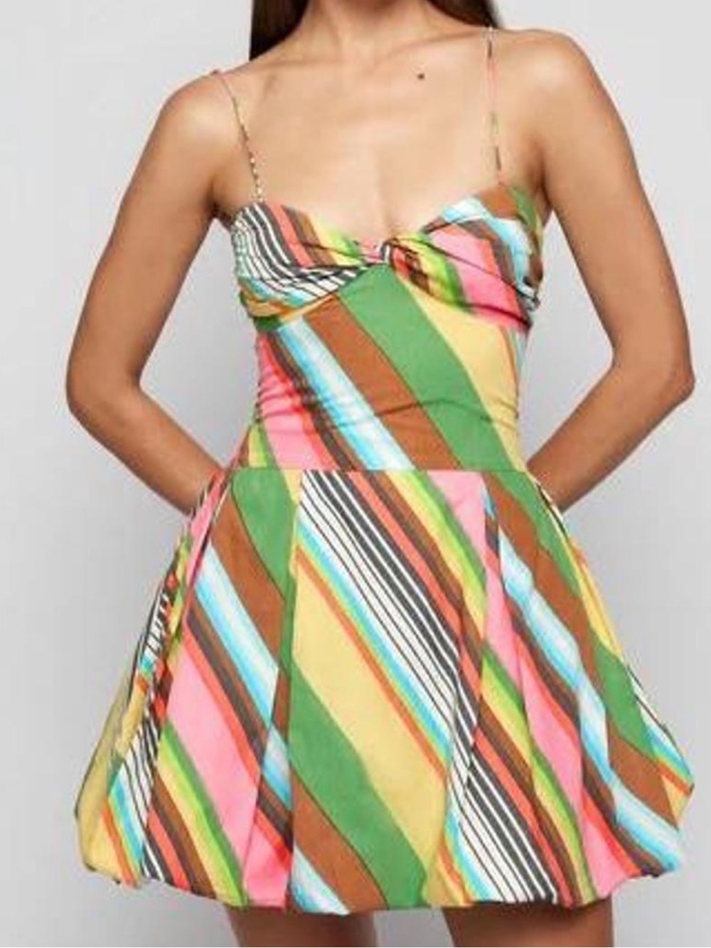 Anthropologie SWF Fitted Balloon Multi-Color Striped Mini Dress Size M